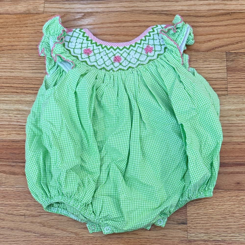 Green Smocked Kids Dress